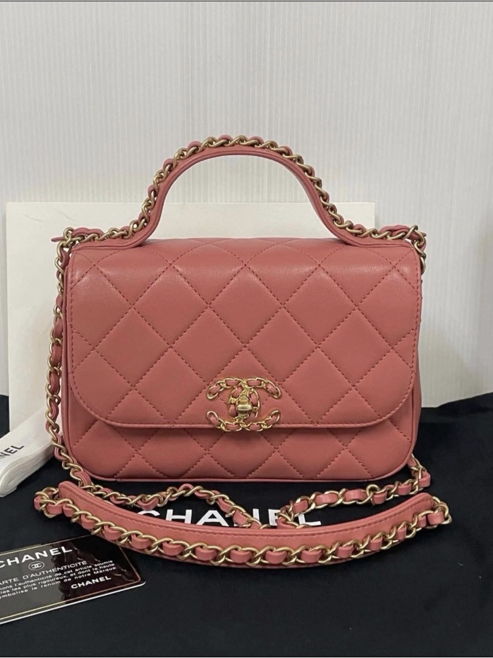 Chanel Rose Quilted Lambskin Chain Infinity Shoulder Bag